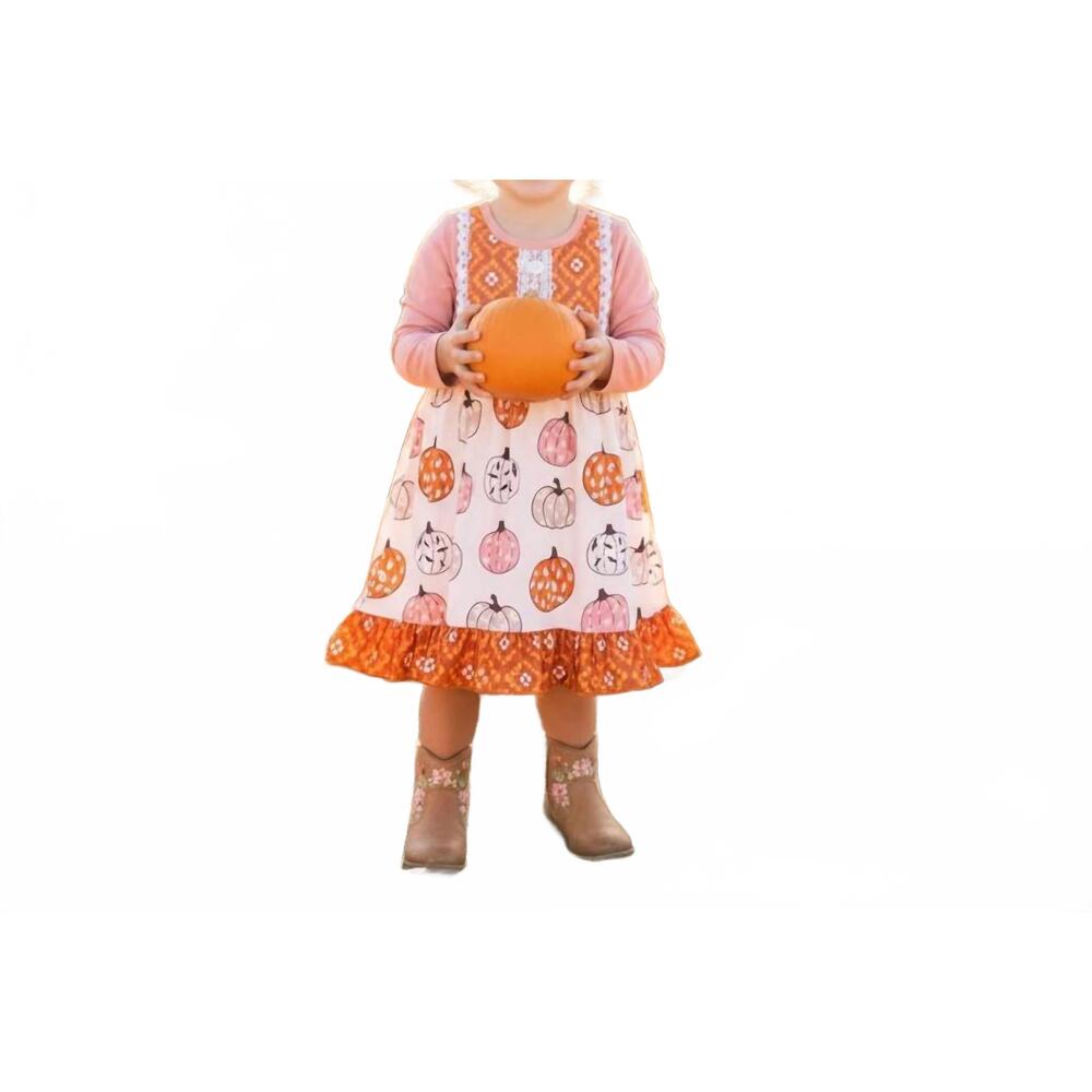 NEW OKIE + LOU girls pumpkin spice and everything nice dress in white multi